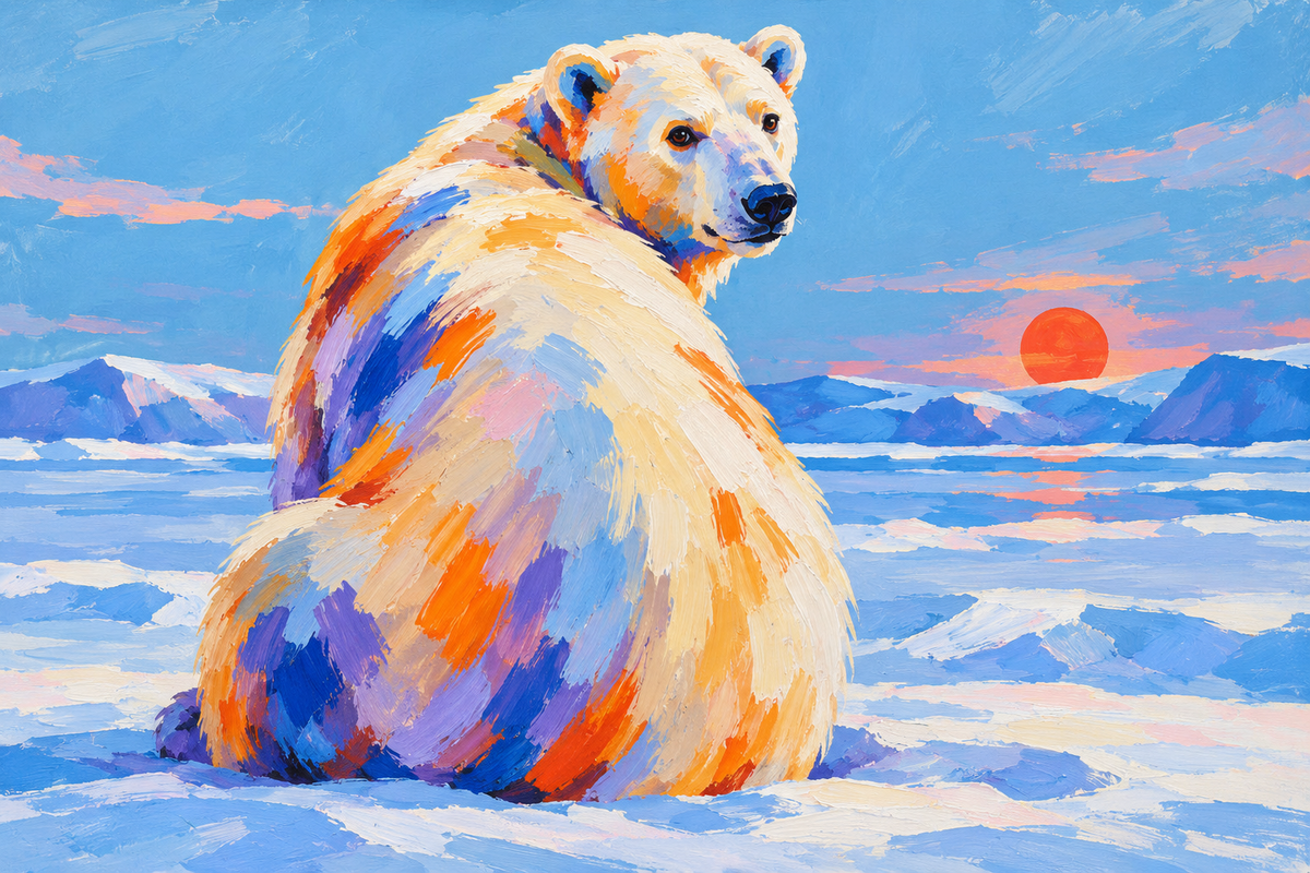 Handgemaltes Gemälde „Eisbär im Abendlicht“ 90x120cm