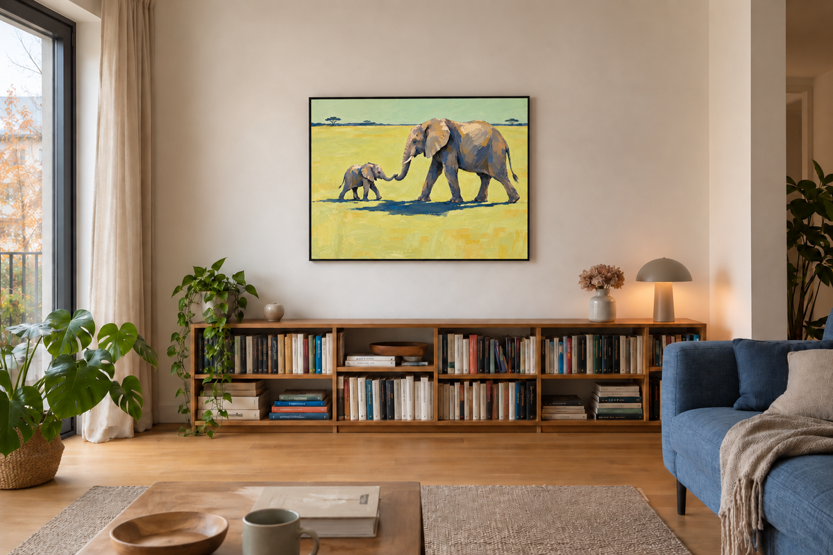 Handgemaltes Gemälde „Gemeinsam durch die Savanne“ 120x90cm