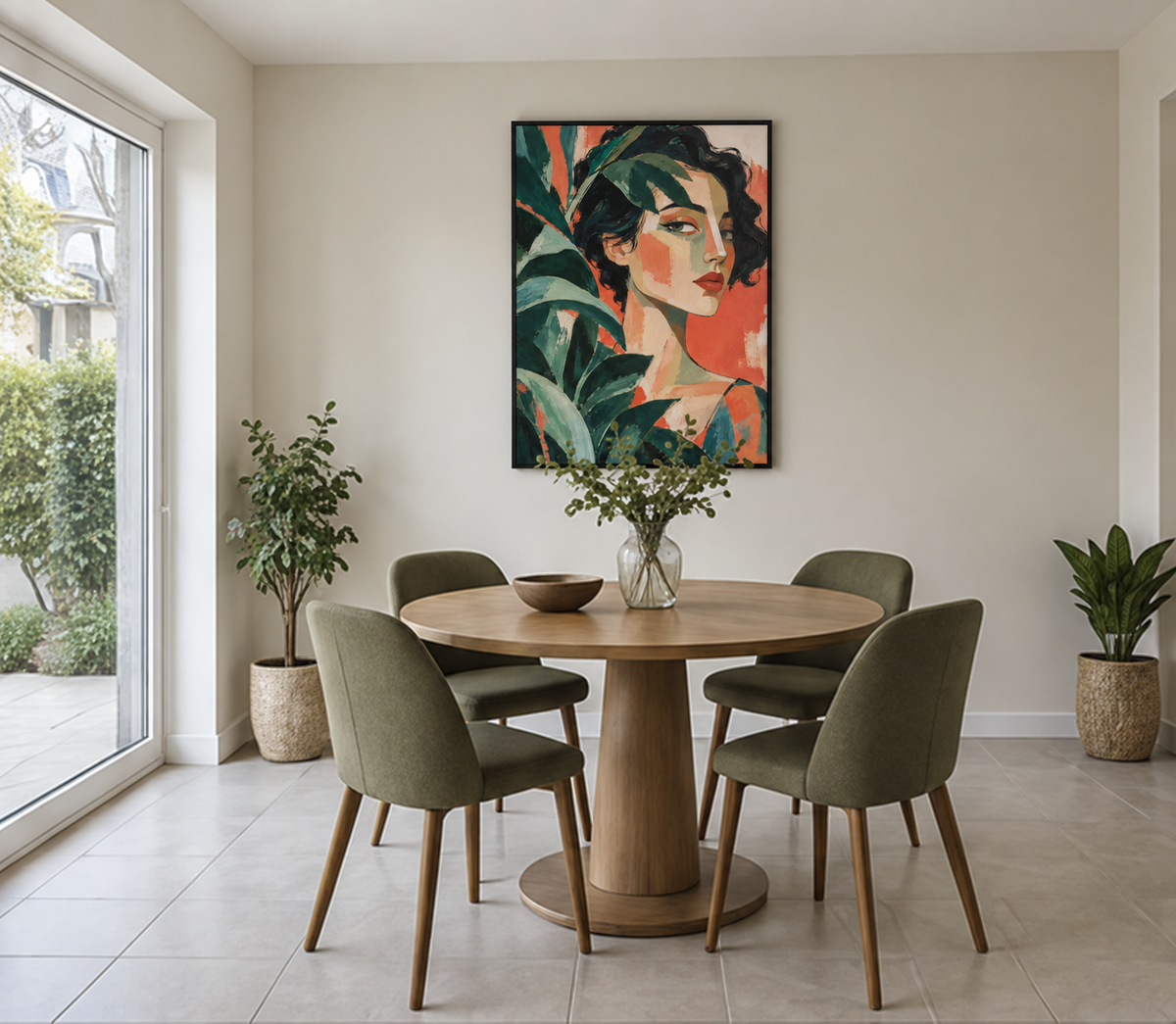Handgemaltes Gemälde 'Zwischen grünen Blättern' 90x120cm