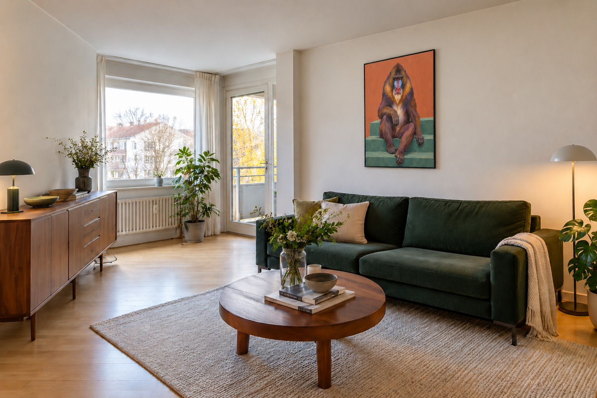 Handgemaltes Gemälde „Der gelassene Mandrill“ 90x120cm