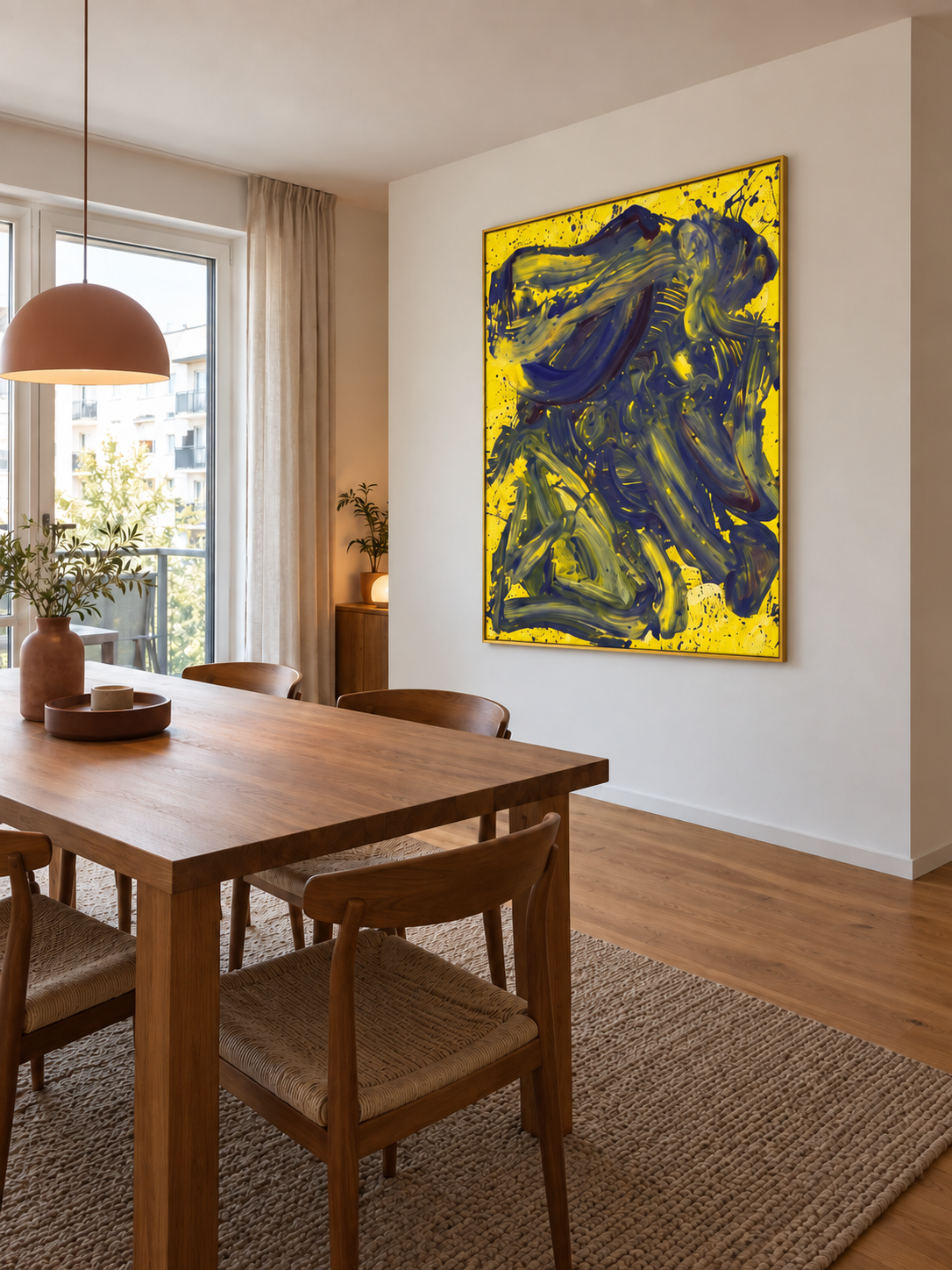 Handgemaltes Gemälde „Gelber Wirbel“ 120x160cm