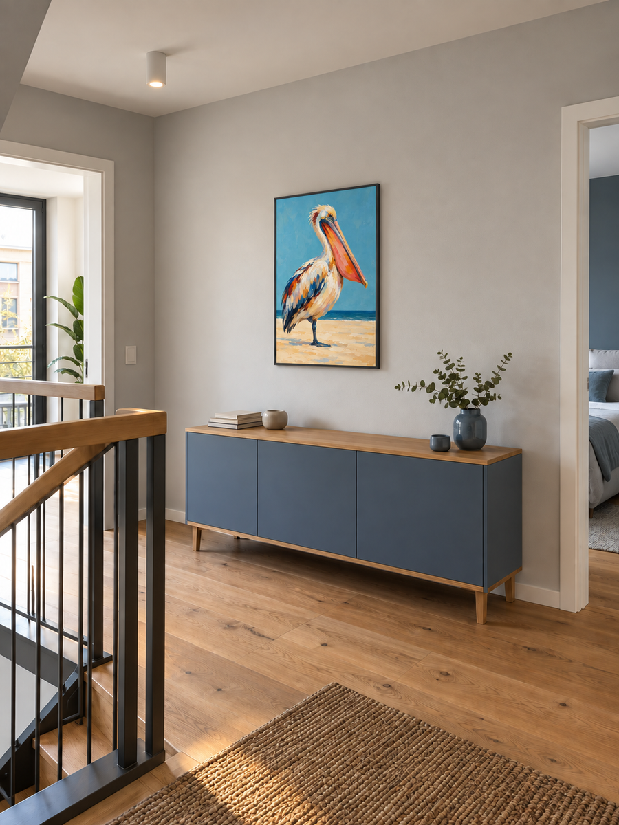 Pelikan im Raum | Variante: 70 × 100 cm