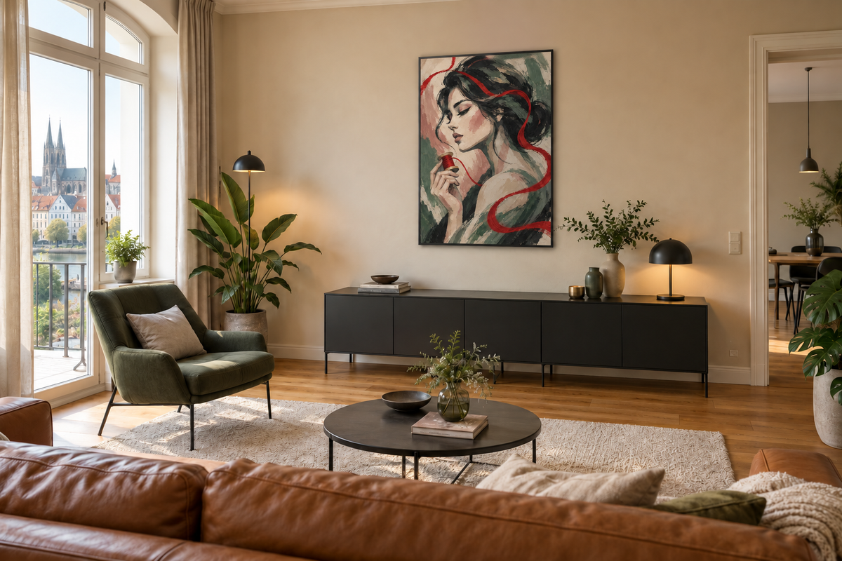 Handgemaltes Gemälde „Der rote Faden“ 90x120cm